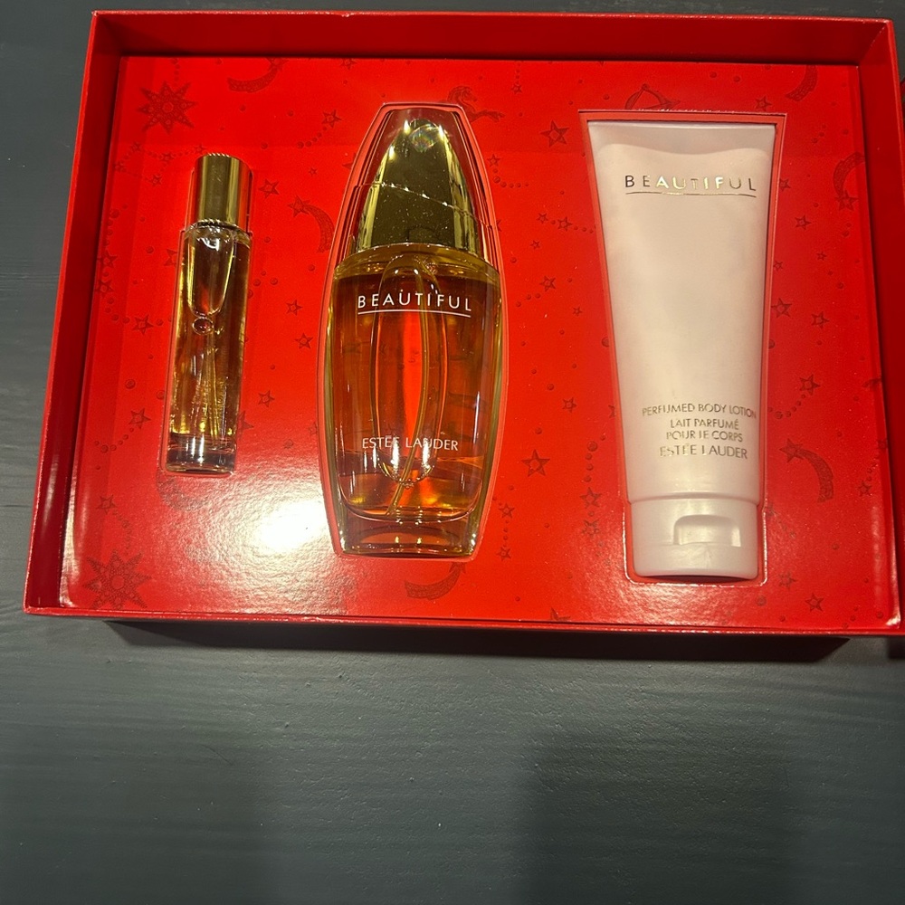 Estee Lauder Fragrance and Lotion Set - Red and Gold